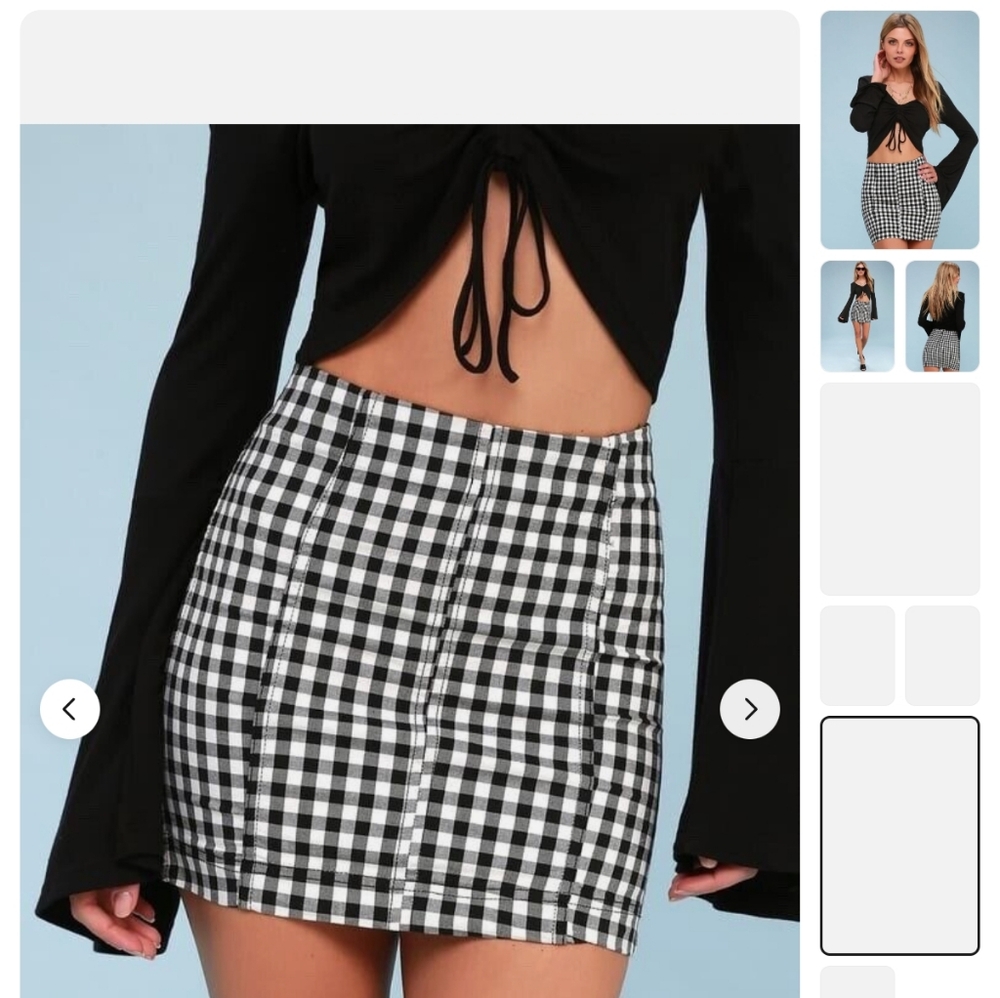 EUC: FREE PEOPLE; MODERN FEMME, BLACK & WHITE GINGHAM MINI SKIRT.